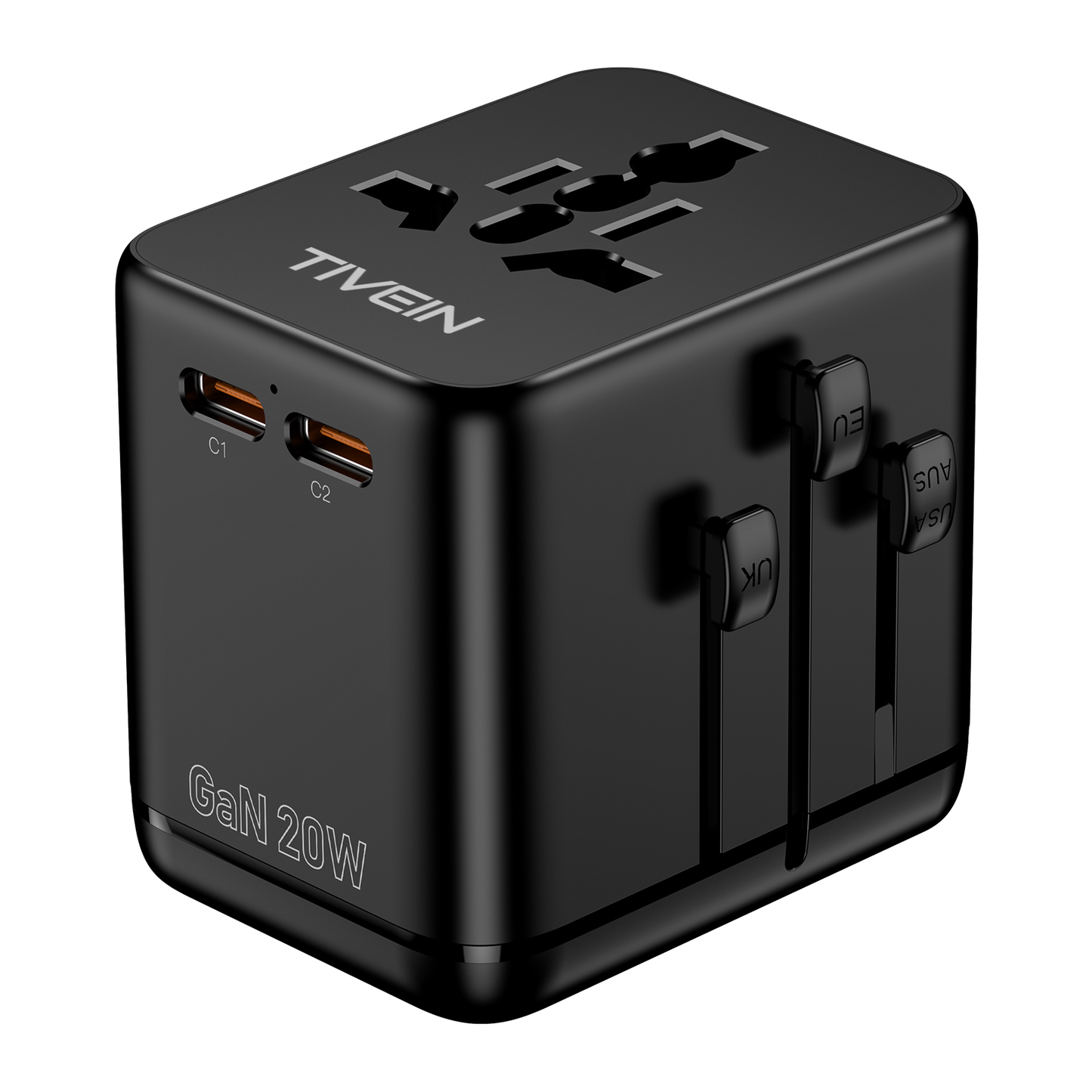 20W 3-port USB(C+C+A) Universal Travel Adapter