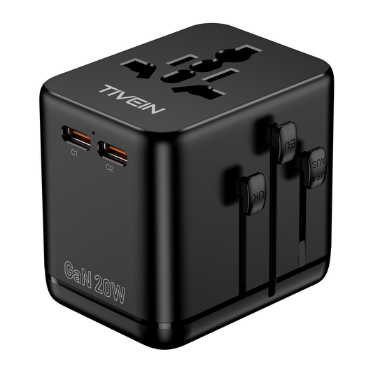 20W 3-port USB(C+C+A) Universal Travel Adapter