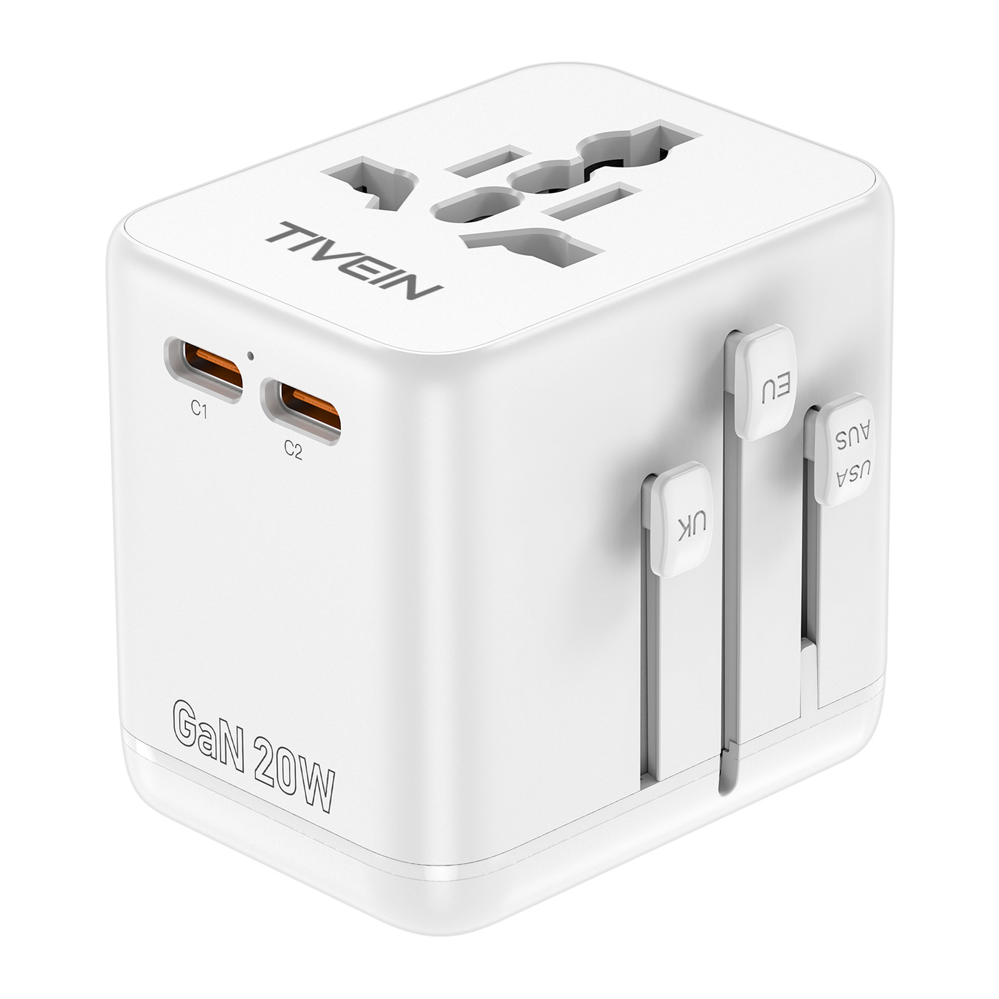 20W 3-port USB(C+C+A) Universal Travel Adapter