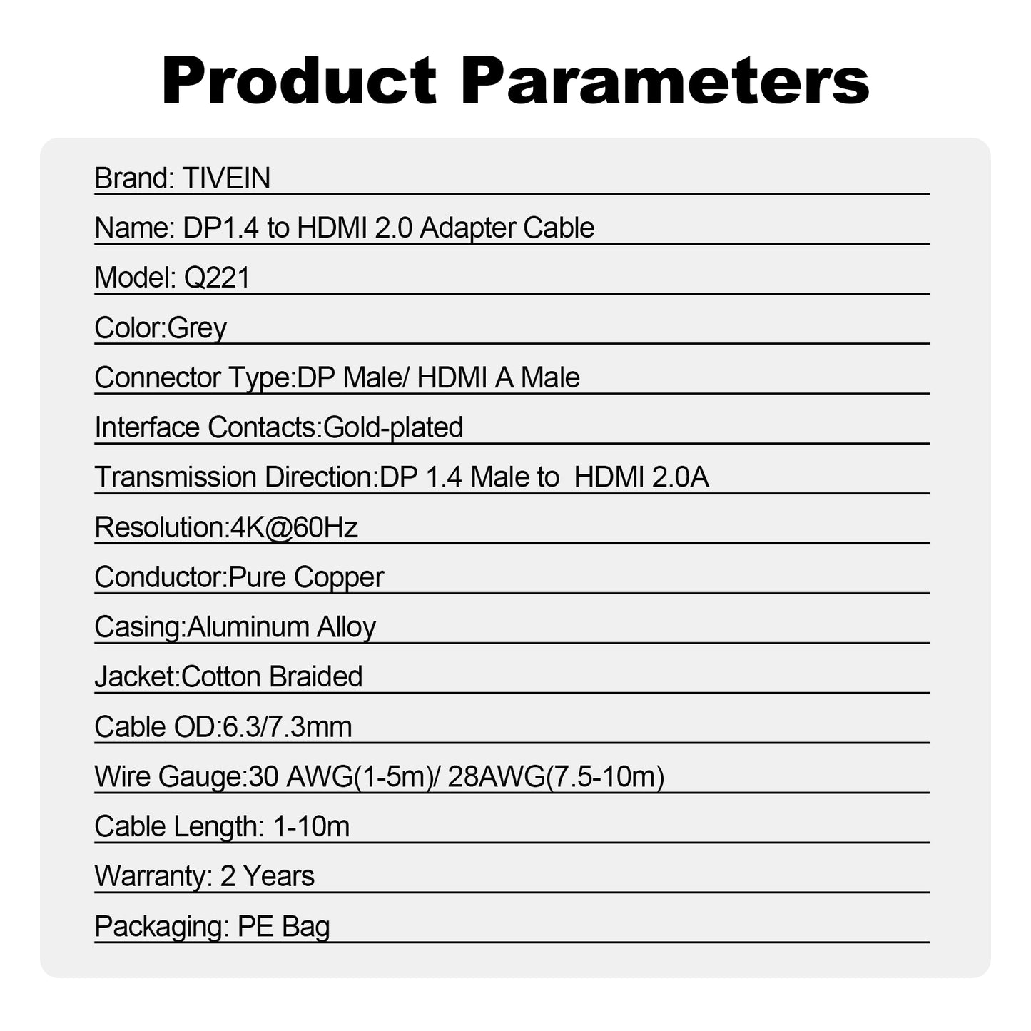 DP1.4 to HDMI 2.0 Adapter Cable Q221