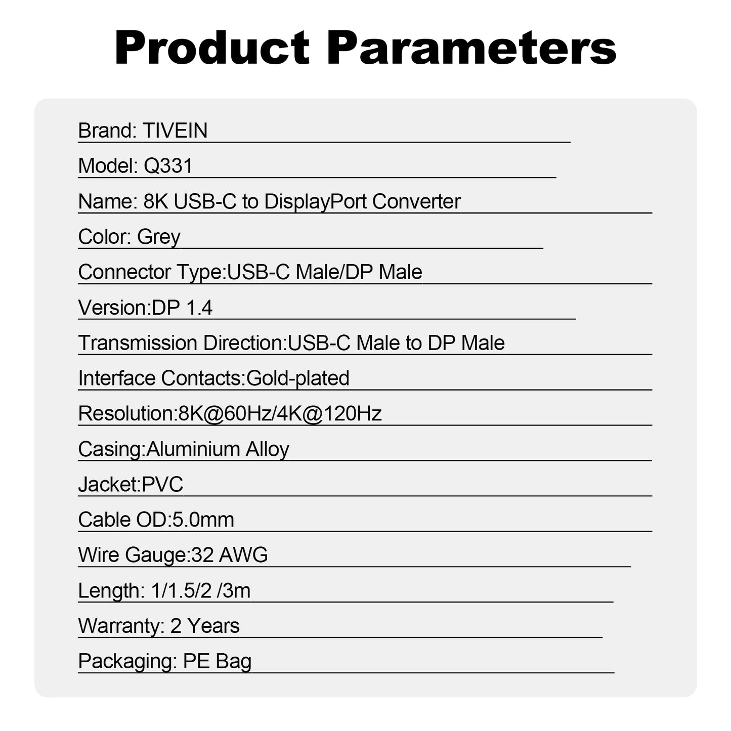 USB-C to DP 1.4 Adapter Cable