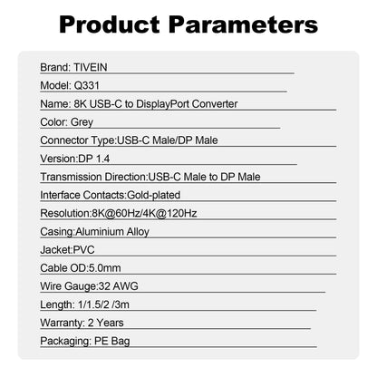 USB-C to DP 1.4 Adapter Cable