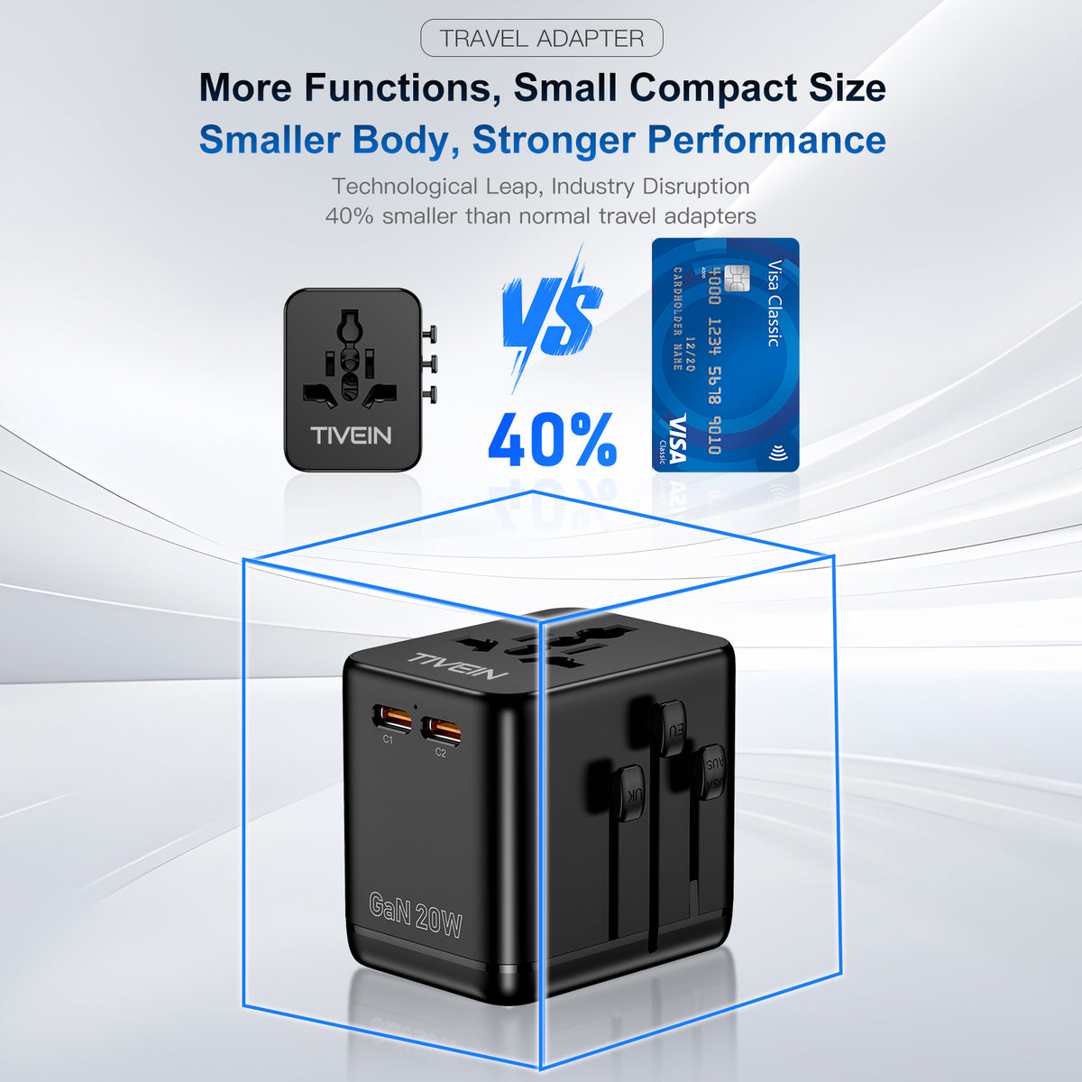 Adaptador de viaje universal de 20W con 3 puertos USB (C+C+A)