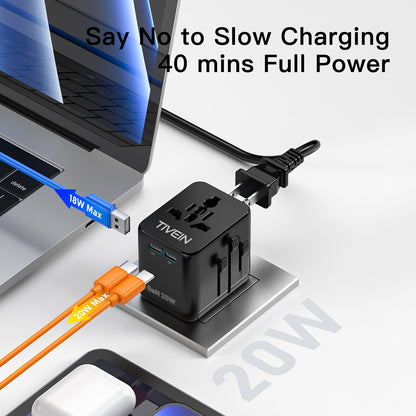 Adaptador de viaje universal de 20W con 3 puertos USB (C+C+A)