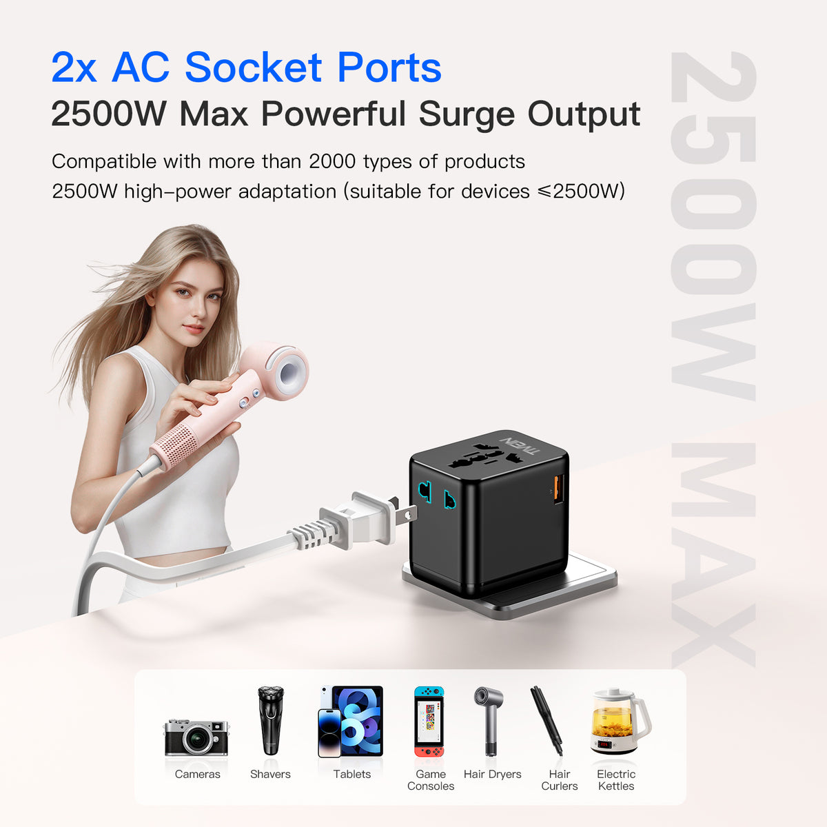 Adaptador de viaje universal de 20W con 3 puertos USB (C+C+A)
